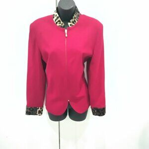 Vintage Vinci Clothiers Long Sleeve Gold Zipper Red Jacket Cheetah Trim 10 NWOT